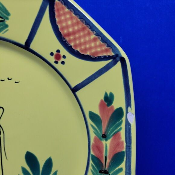 Quimper Soleil Yellow Octagonal Luncheon Plate 9.5" small chip - Picture 3 of 10